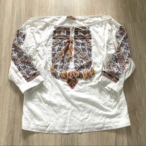 Roberta Freymann Off the Shoulder Embroidered Blouse Sz S